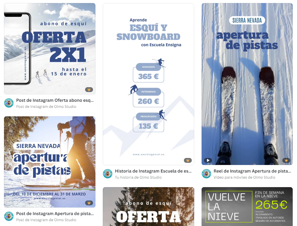 Plantillas de Canva para empresas de esquí