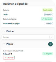 Resumen del pedido con pago completo en LueiraPay