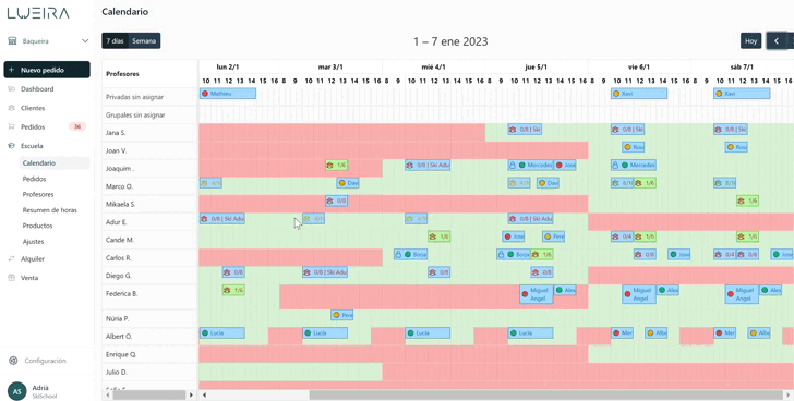 Calendario Lueira para escuelas de esquí