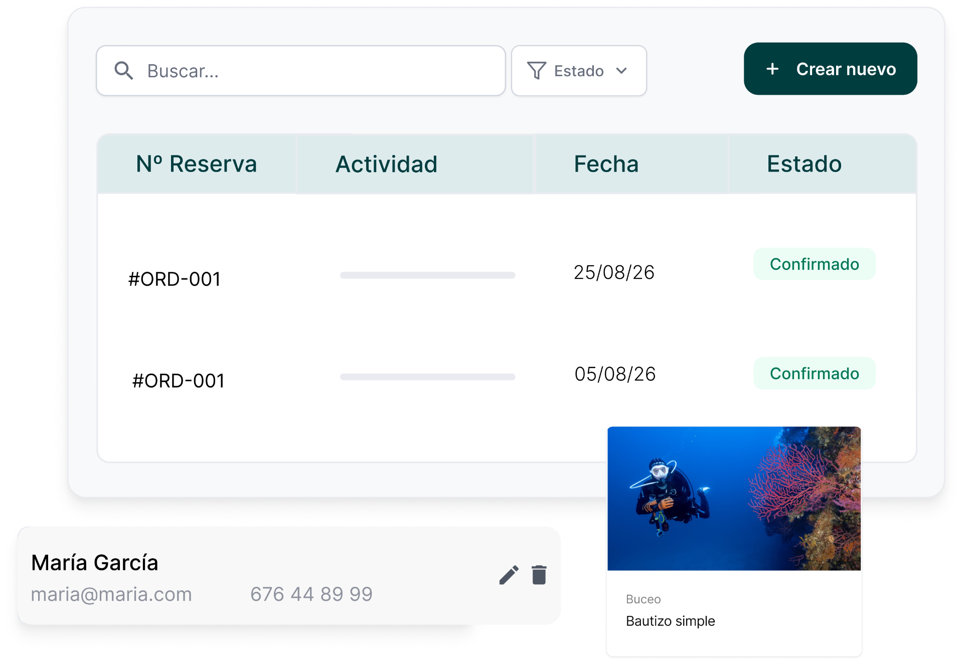 Partner portal for diving centers