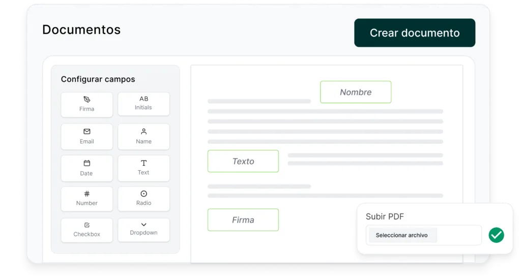 Editor de documentos en Lueira con campos de firma