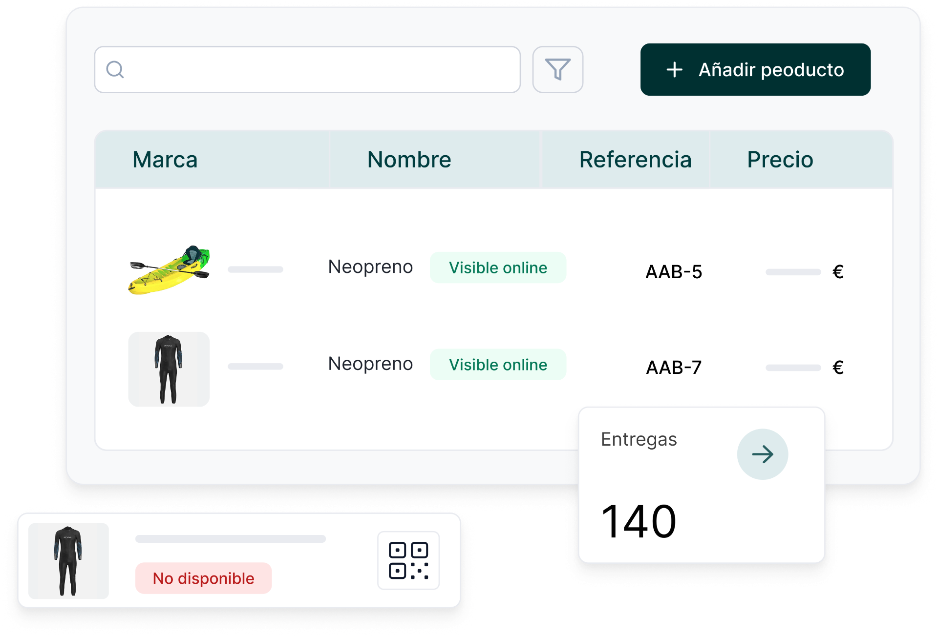 Inventario de material multiaventura con stock en tiempo real