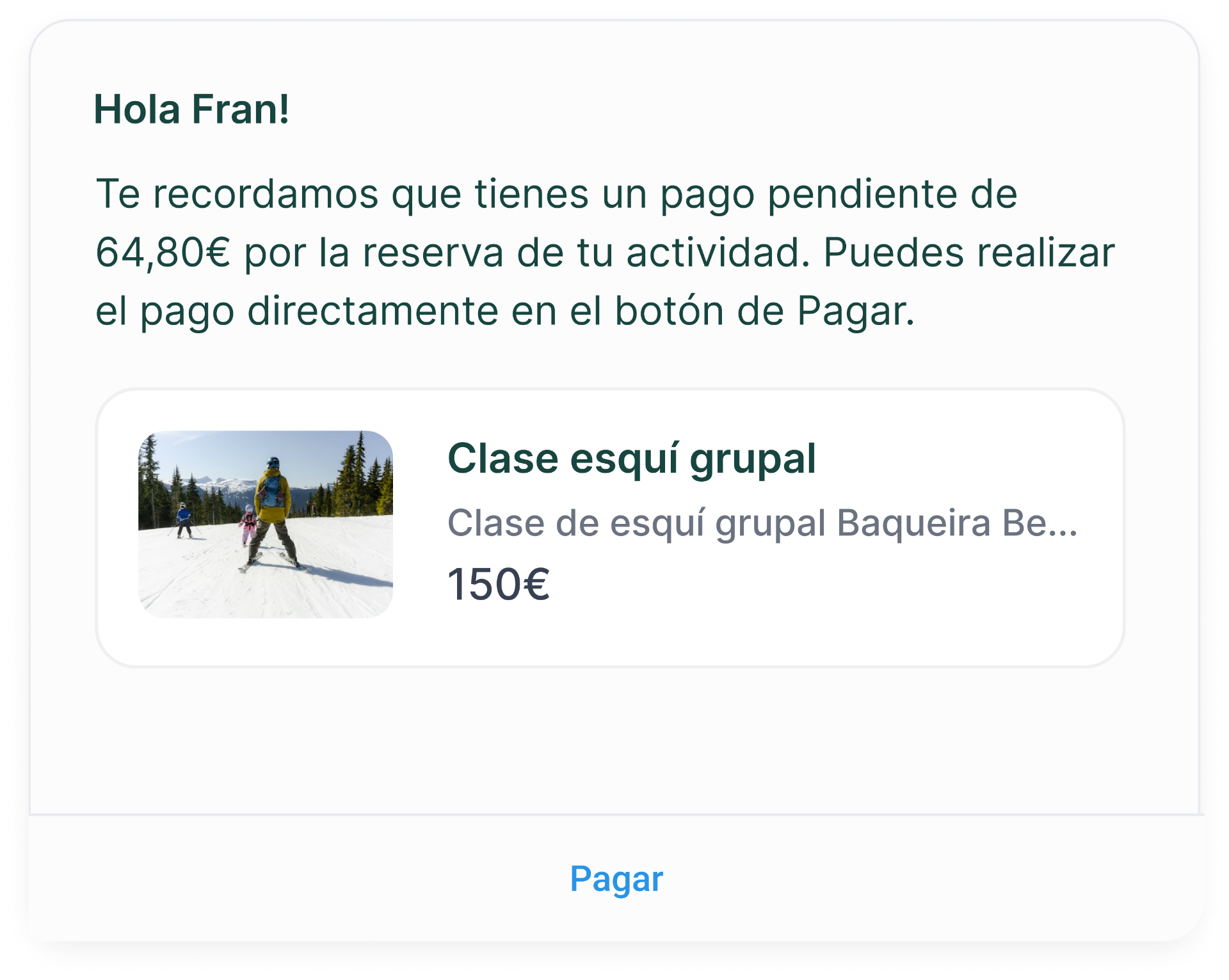 Mensaje de pago pendiente con enlace