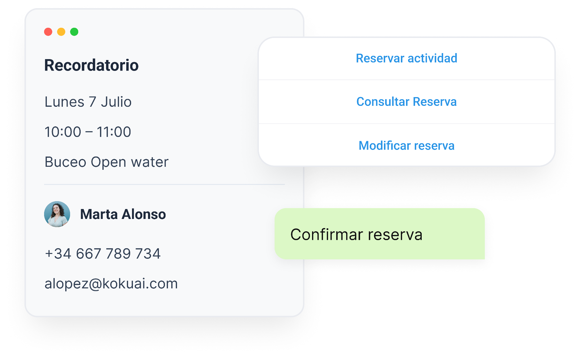 Recordatorio automático de reserva