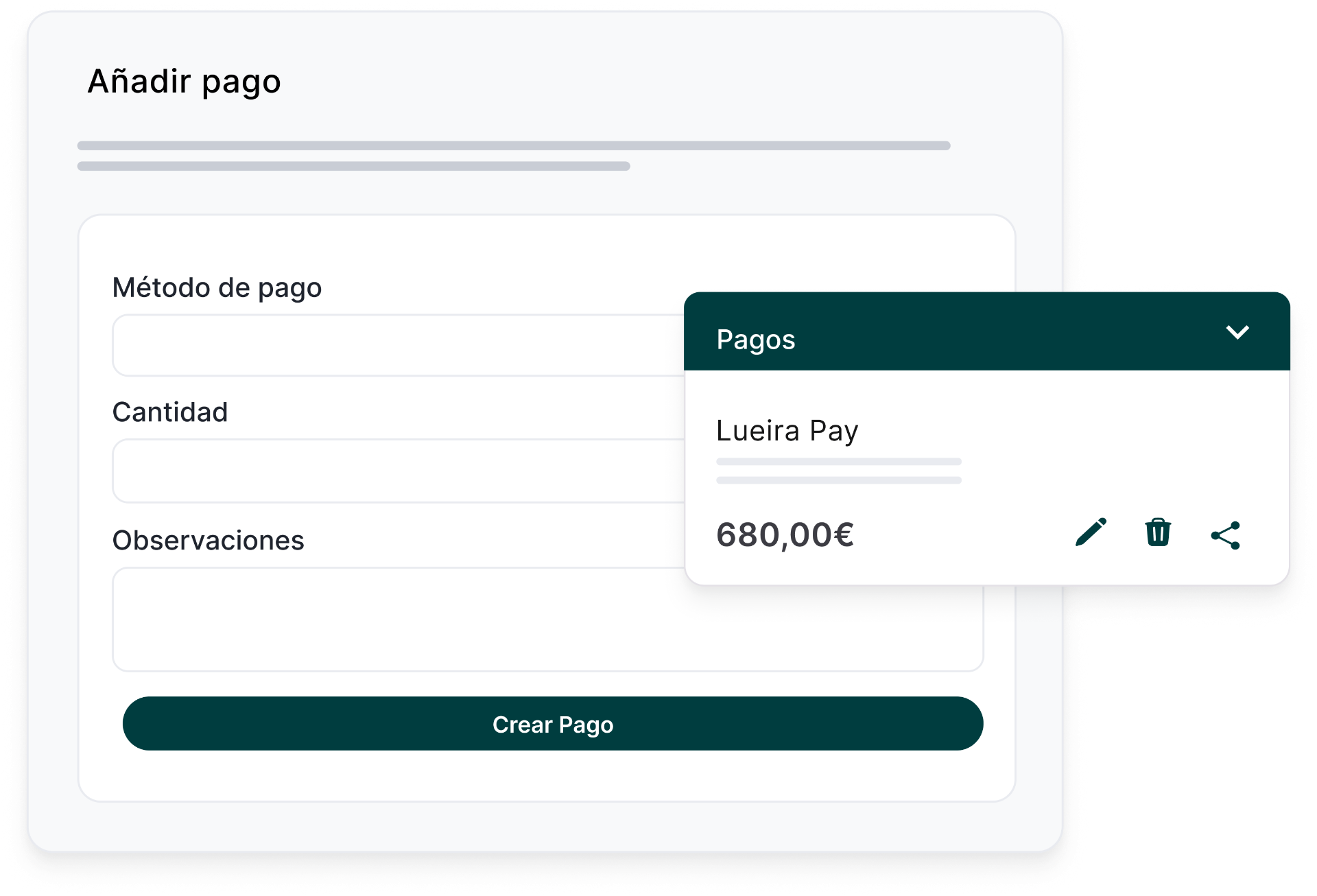 Formulario de añadir pago con métodos online