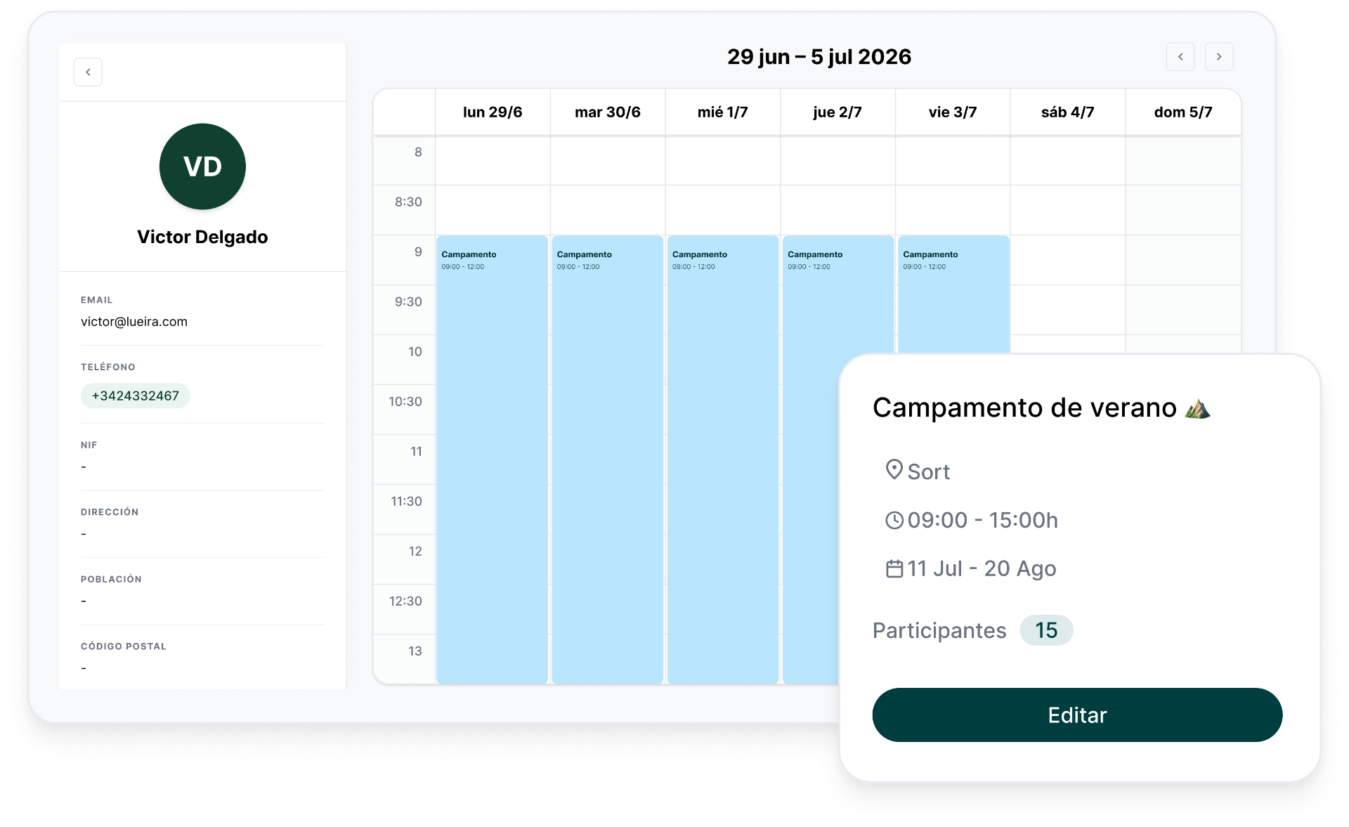 Calendario de campamento de verano multi-día