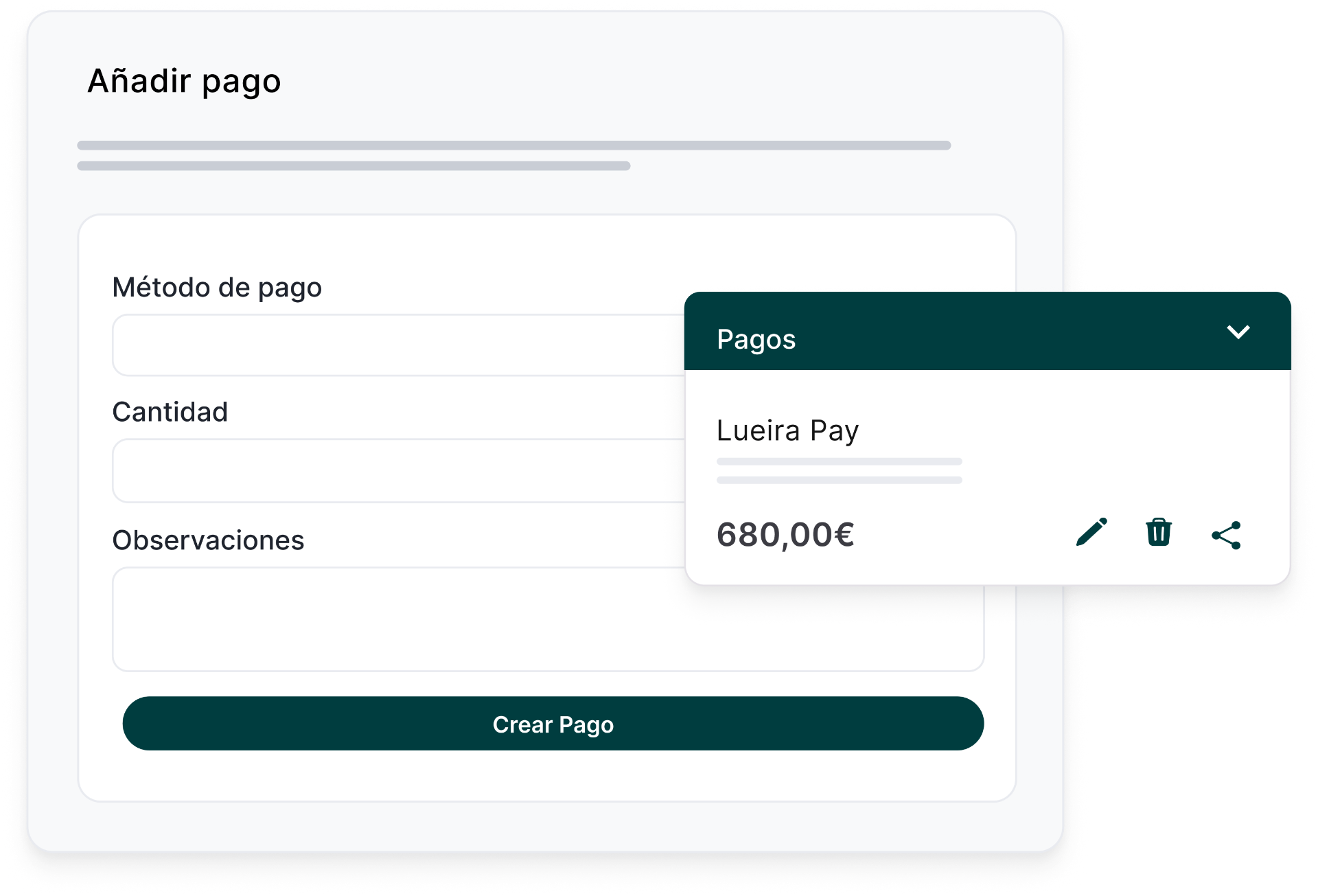 Formulario de añadir pago con métodos online