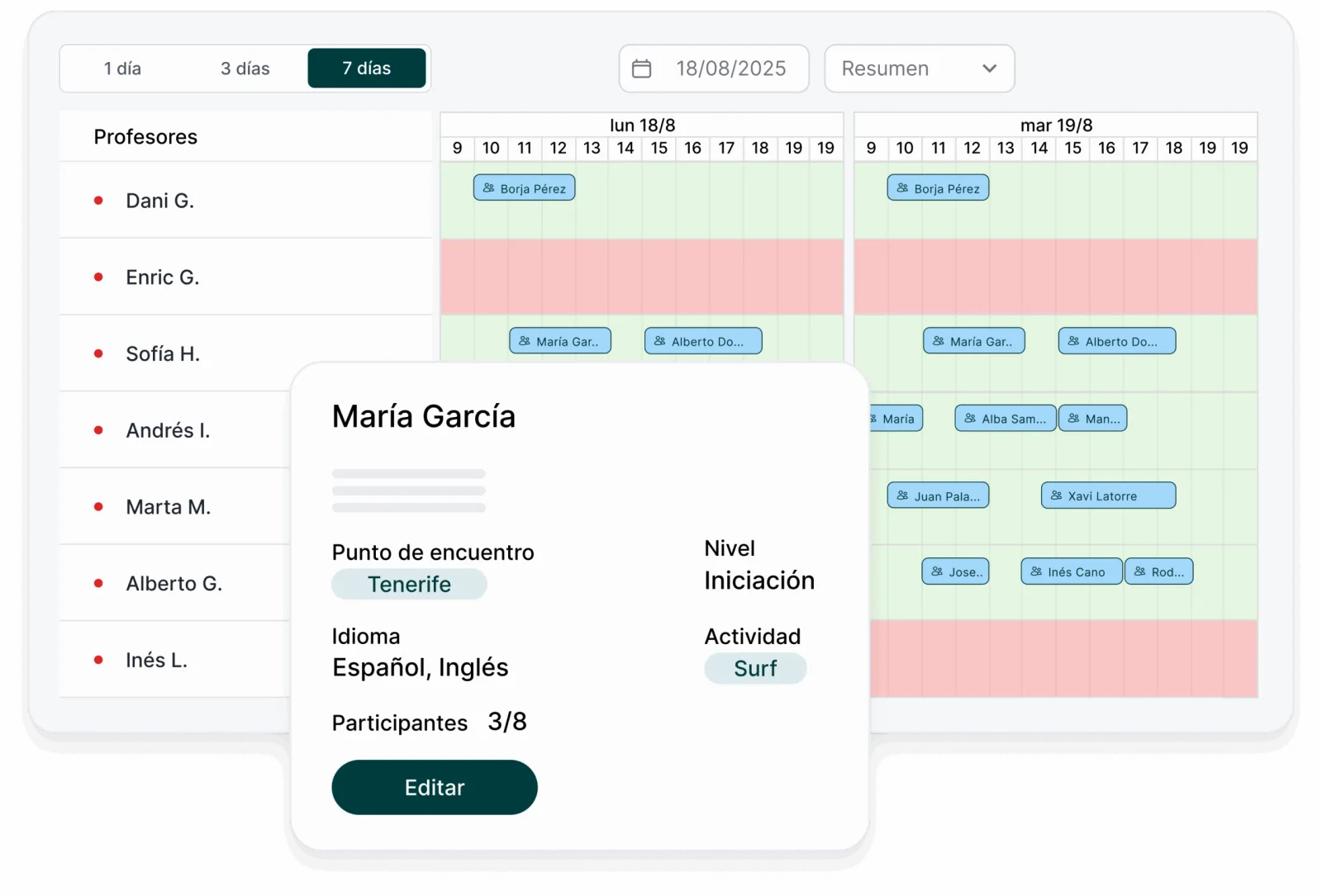 Calendario de la plataforma náutica