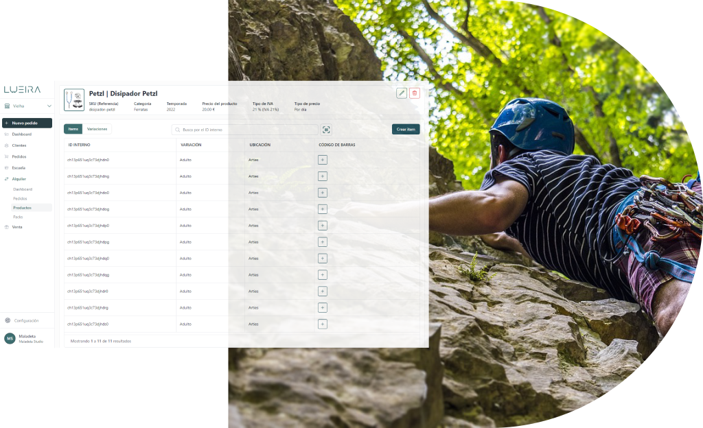 Imágen del software de gestión de empresas de escalada con imagen de un chico escalando